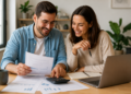 Um casal fazendo as contas e organização financeira