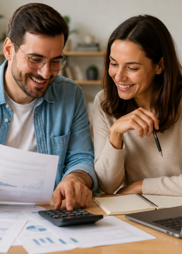 Um casal fazendo as contas e organização financeira